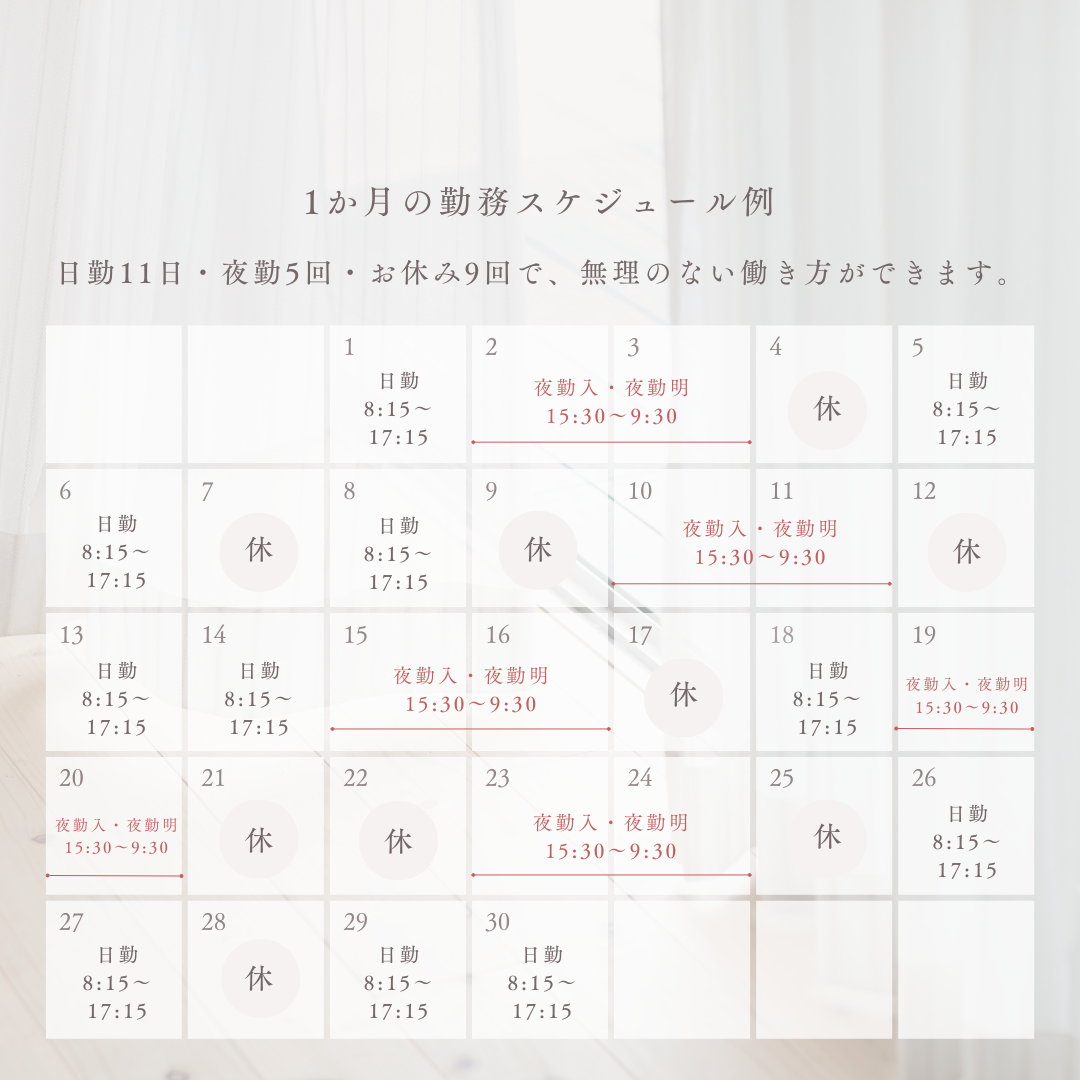 １ヶ月の勤務スケジュール例